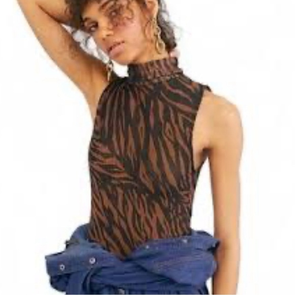 Free People Tops - Free People Semi Sheer Animal Print Thong Bodysuit Size S